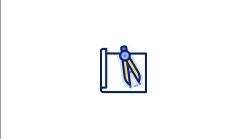 Animated Flat Design Icon of Blueprint and Compass