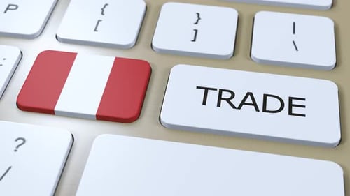 Animated Peru Flag and Trade Button Press on Keyboard