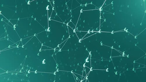 Animierter Hintergrund mit Plexus von GBP-Pfund-Symbolen, nahtlose Schleife