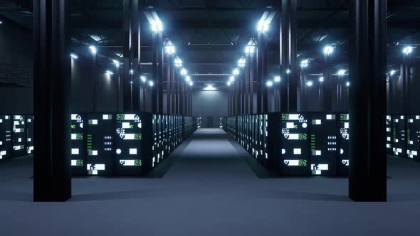 Hall in Data Center with Server Racks, Backgrounds Motion Graphics ft ...