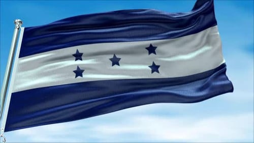 Realistic Honduras National Flag Waving in Blue Sky