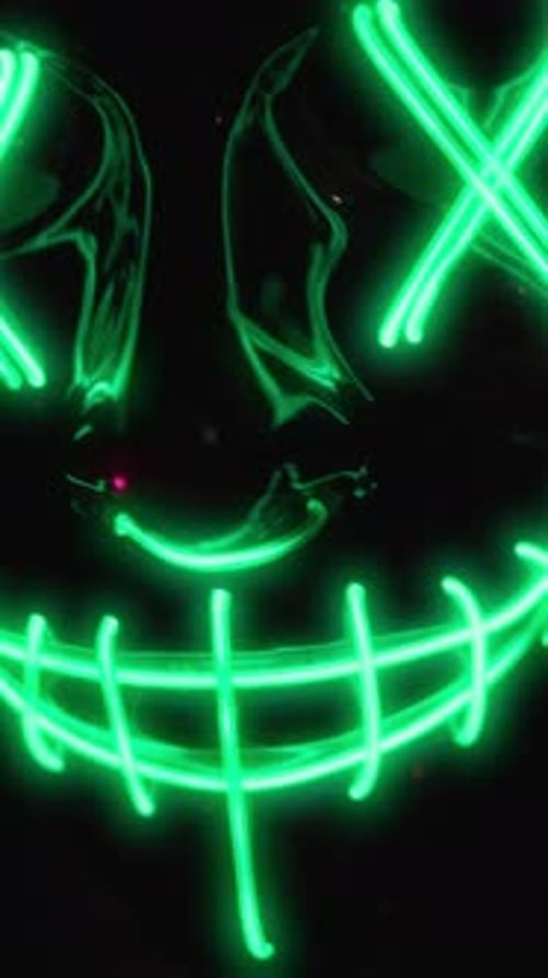 Abstract Mask with Glowing Green Neon Wire