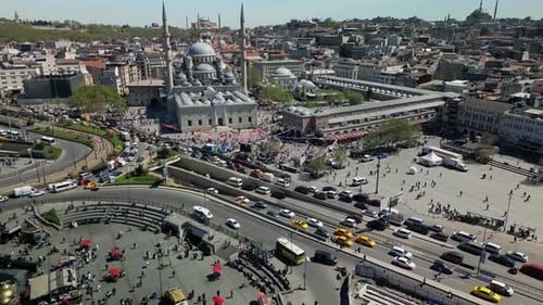 Rising Aerial Approach to Suleymaniye Mosque and City Landscape