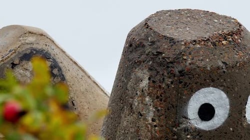 Tetrapods on Sylt are preserved on land. Street artists decorated them.