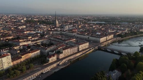 Aerial view of Mole Antonelliana on Fiume Po, Italy.