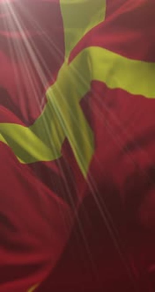 North Macedonia Flag Waving with Sun Rays Vertical Video