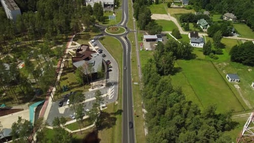 Aerial Shot of Countryside Road with Cars