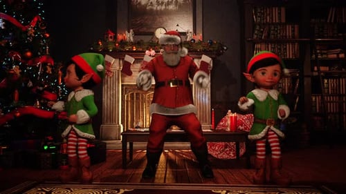 Cheerful Santa and Elves Dancing for Christmas Celebration