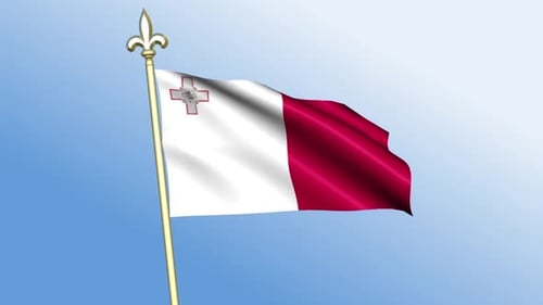 Realistic 3D Malta Flag Waving Against Blue Sky