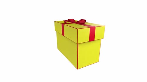Yellow Gift Box rotating in loop on white background