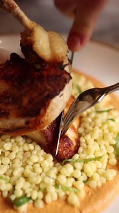 Guests enjoy delicious European cuisine at the restaurant. close-up