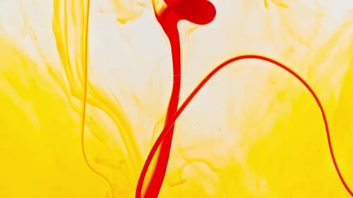 Abstract Footage of Red Paint Mixing with Yellow