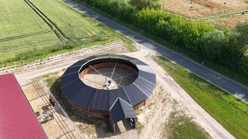 Aerial View of Rural Horse Training Facility