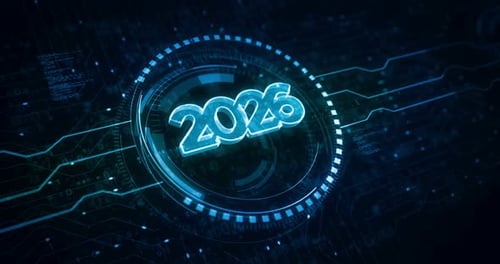 Conceito digital de símbolo de néon futurista de 2026 anos
