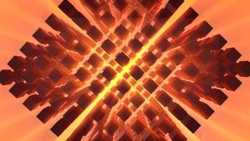 Abstract Glowing Cubes Digital Grid Tunnel Background