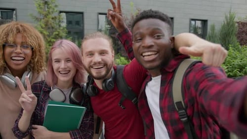Diverse Multiracial College University Friends Happy Gen z Multiethnic People Teens Students Smiling