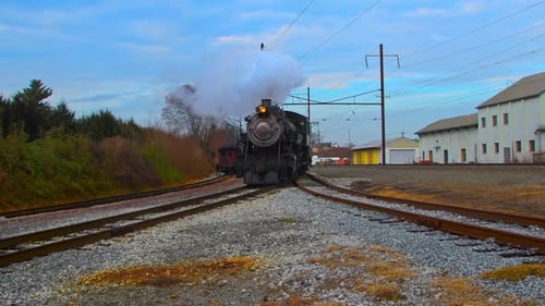 Vintage Steam Locomotive Approaching On The Historic Main Railway Tracks