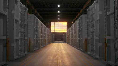Cinematic Animation of a Modern Data Center Aisle with Server Racks