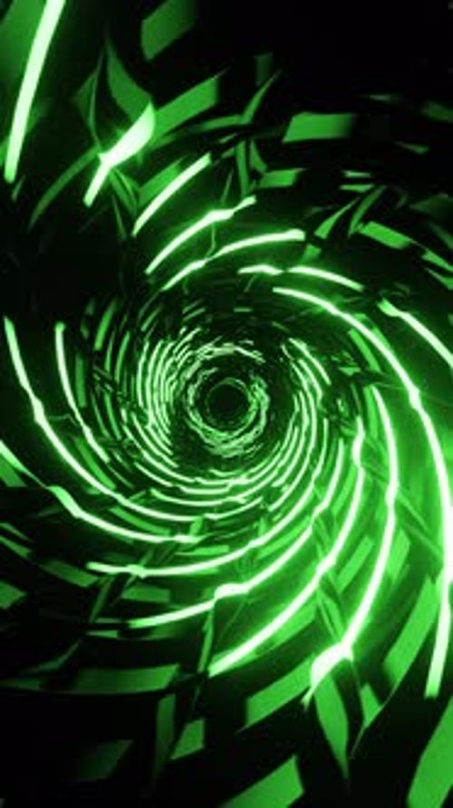 Green tunnel with hypnotic lines. Seamless Vertical looped video