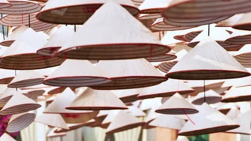 Traditional Vietnamese Conical Hats Hanging During Vietnam Days in Moscow