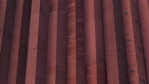 Aerial view of textured red building rooftop of Port wine cellar, Portugal.