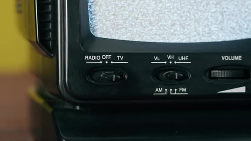Vintage Television with Static Displaying Close Up
