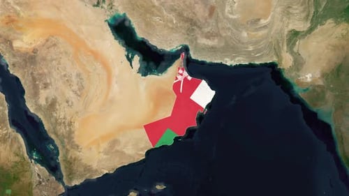 World Map Zoom to Oman with Flag Reveal