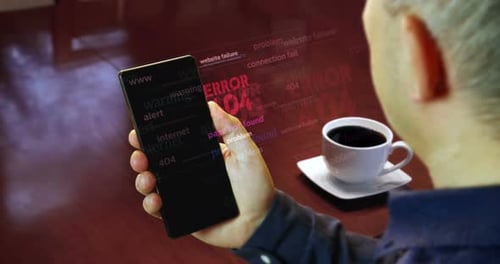 Fehler 404: Die Seite hat keine Nachrichtentitel auf dem Smartphone-Bildschirm in der Hand gefunden