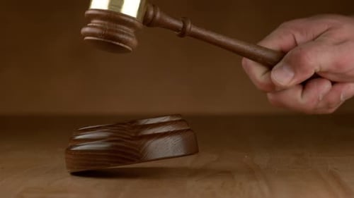 Gavel Hitting Sound Block in Courtroom
