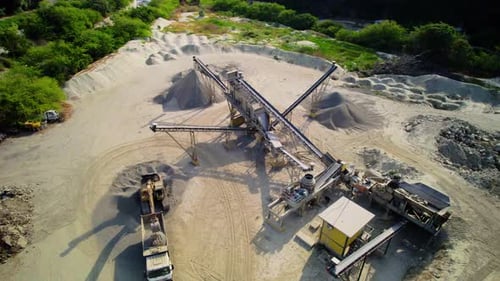Aerial shot of cement factory showing the industrial processing sand