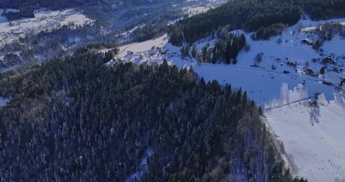 Snowy Mountains and Forests in Winter Aerial View