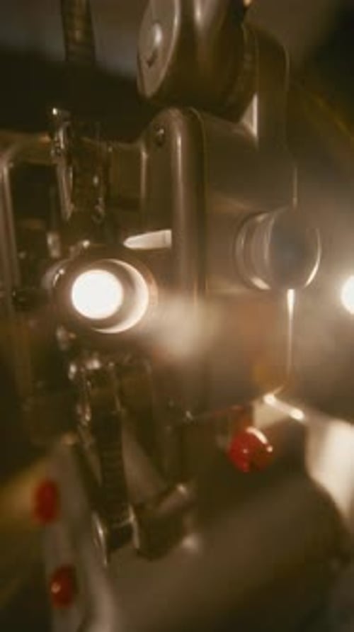 Vintage Movie Projector with Light Shining