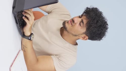 Vertical video of Unsuccessful man.