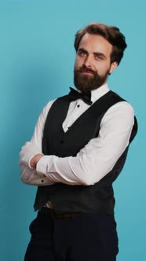 Vertical Video Hotel Porter with Baggage in Studio