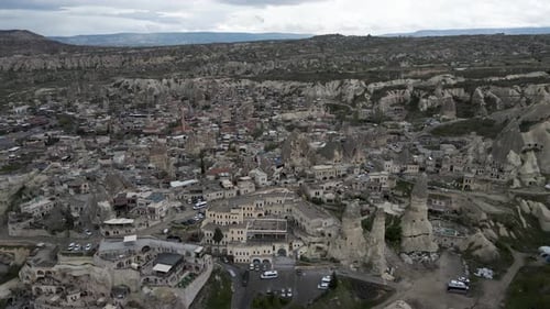 Aerial view of Goreme in Cappadocia region, Nevsehir, Turkey.