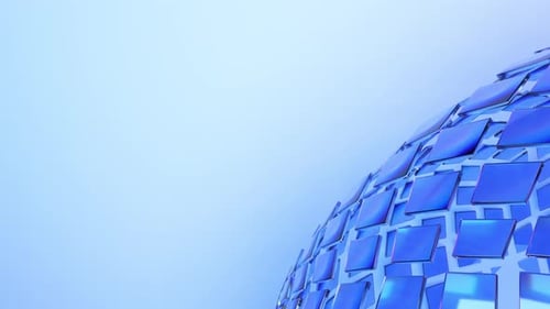 Blue Minimalist Translucent Sphere of Glass Blocks Rotate on Light Blue Background 3d Render