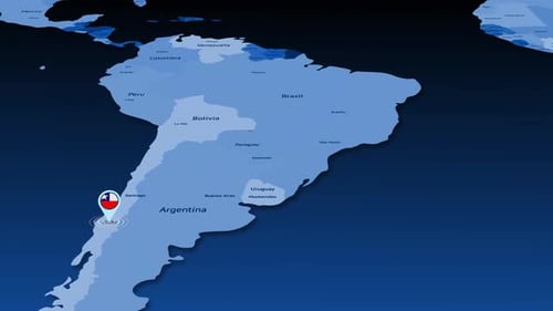 Animated World Map Zoom to Chile Location Pin