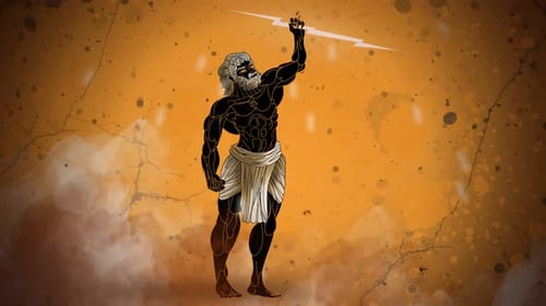 Mythological God Figure Summons Lightning Bolt