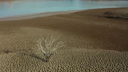 Aerial View of Cracked Lakeshore During Drought