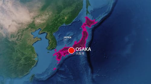 Futuristic Digital Map Zoom to Japan and Osaka