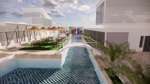 Luxury Resort Swimming Pool Corridor 3D Visualization