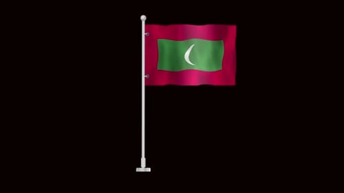 Waving Maldives National Flag on Pole Loopable Animation