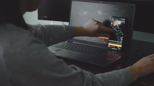 Adult Working with Technology and Global Map