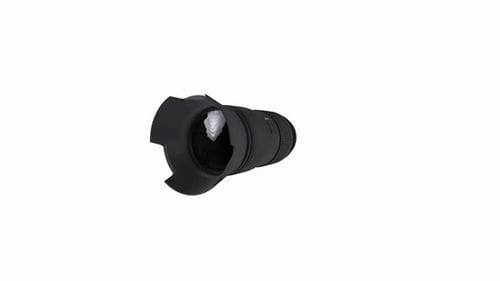 Camera Lens rotation in loop on white background