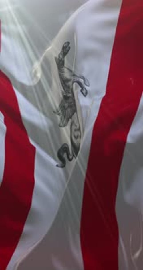 Realistic Vertical Waving Flag with Horse Emblem Loop Animation