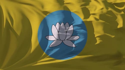 Modern Waving Flag with Lotus Flower Icon