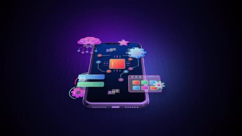 Animação colorida de um smartphone e aplicativos