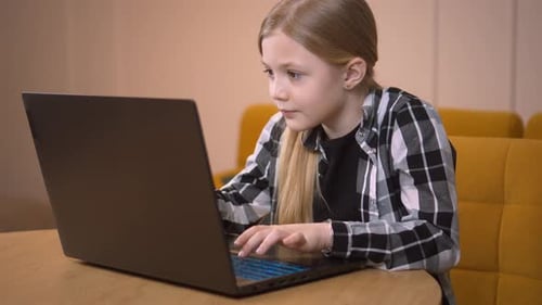 Education and a child with a laptop to school, online learning
