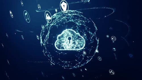 Futuristic Cloud Computing Network with Orbiting Icons