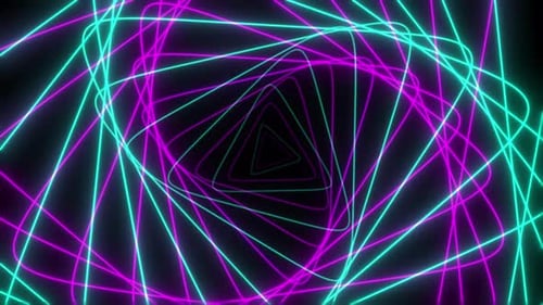 Abstract Triangle Motion Tunnel Animation Use For Video Background. Triangle Shaped Neon Light